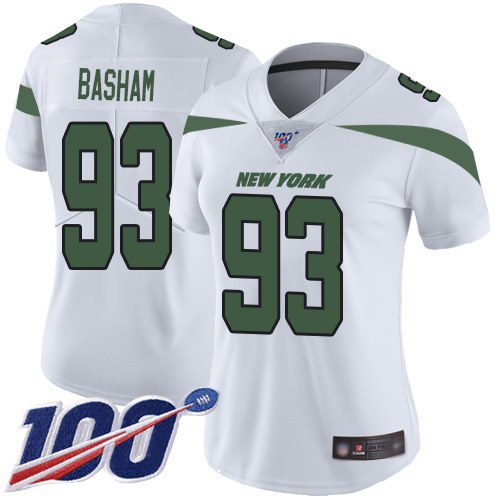 New York Jets Limited White Women Tarell Basham Road Jersey NFL Football #93 100th Season Vapor Untouchable->women nfl jersey->Women Jersey